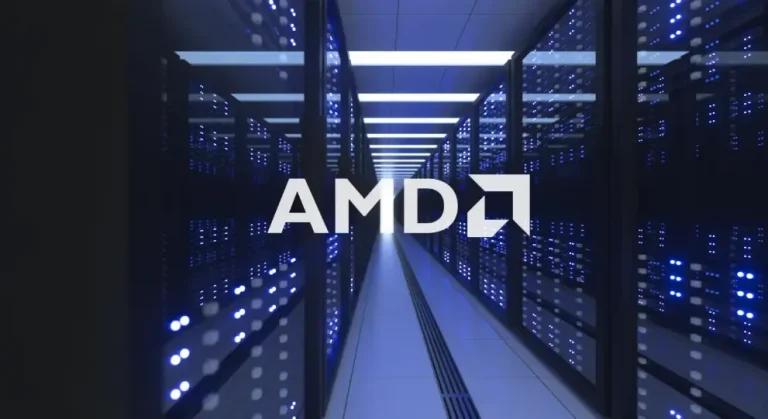 AMD logo with server background